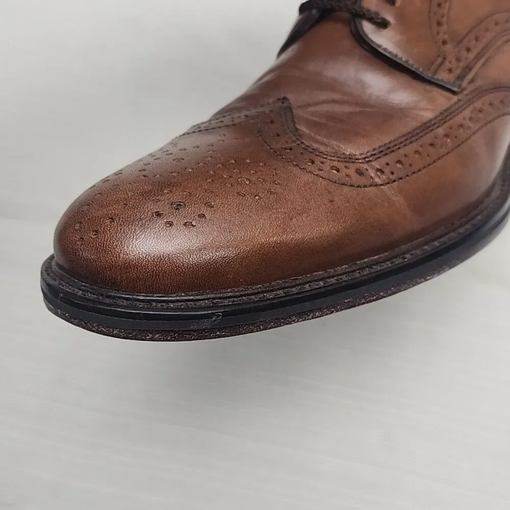 Johnston & Murphy Dress Shoes Wingtip Oxfords Brown Men Sz 8.5 Sheepskin Leather